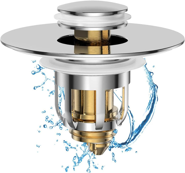 Universal 2 in 1 Bathroom Sink Stopper, Pop up Bathroom Sink Strainer with Anti-Clogging Filter Basket, Bathroom Drain Stopper Sink Plug for 1.06"-1.65" Basin Drain Holes