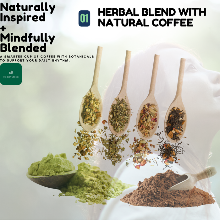 SlimUP Herbal Coffee by Healthyteria, Natural Instant Coffee Blend, 7 Botanical Ingredients with Garcinia Cambogia, Psyllium, Green Coffee & Guarana, Supports Satiety, Focus & a Slim-Inspired Lifestyle, 10g / 18 Sachets [4 - 7 days Ship]